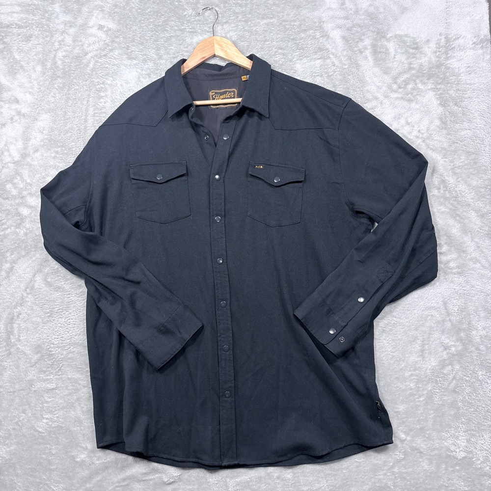 Howler Brothers Western Shirt Mens XXL Black Snap Front Long Sleeve Stretch